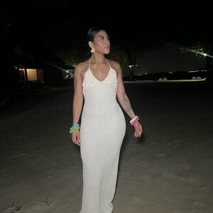 Elegant White Crochet Maxi Dress